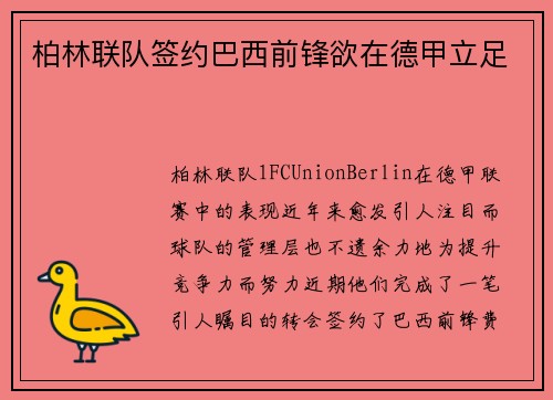 柏林联队签约巴西前锋欲在德甲立足