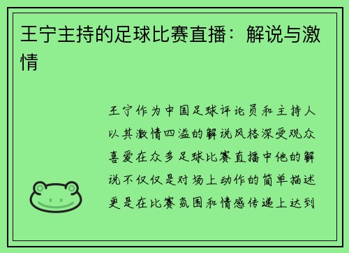 王宁主持的足球比赛直播：解说与激情